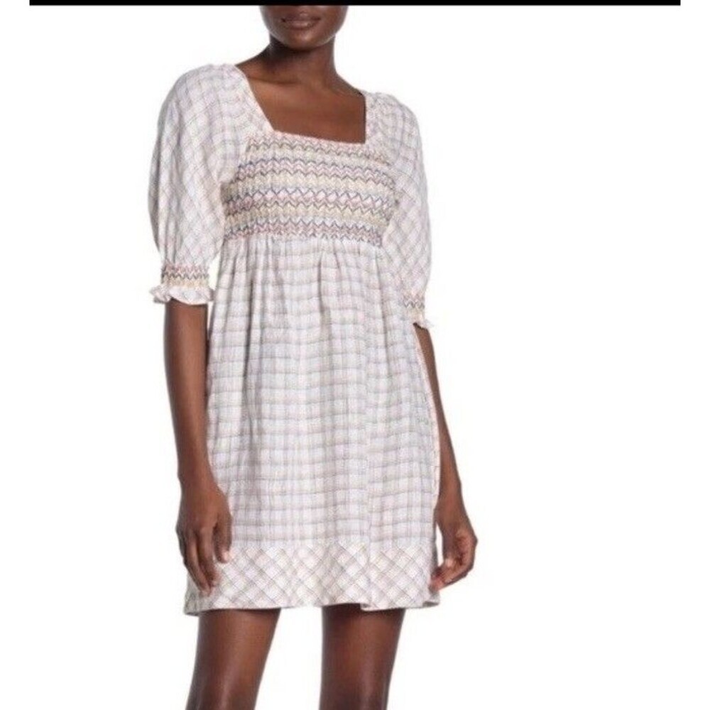 Faherty Women's Crispin Windowpane Smocked Lola Dress Size Small 217​‎